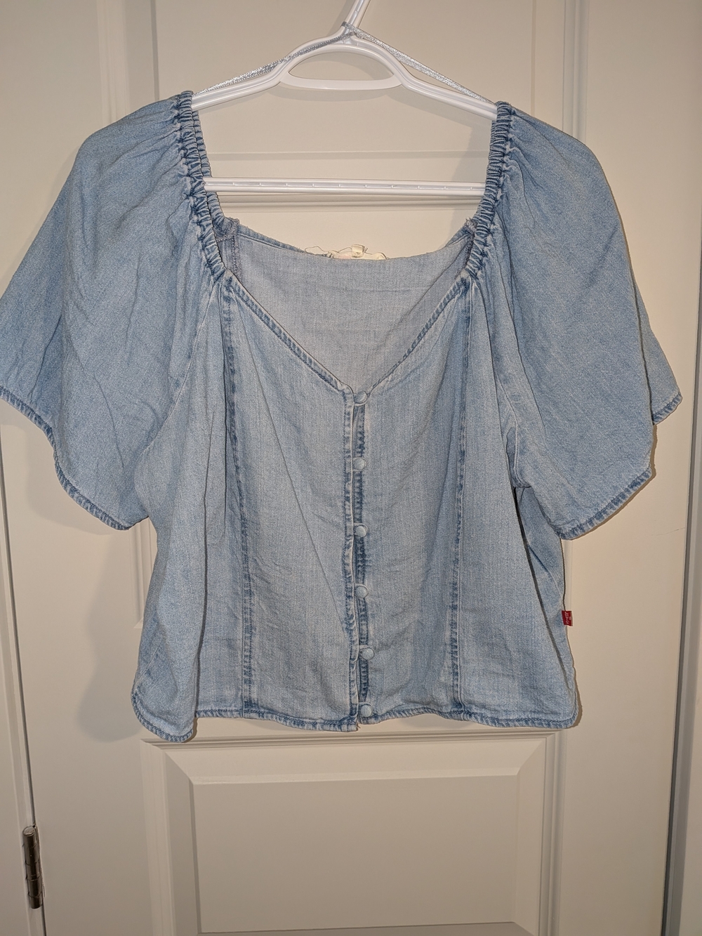 Levi's Light Blue Denim Button-Front Peasant Top